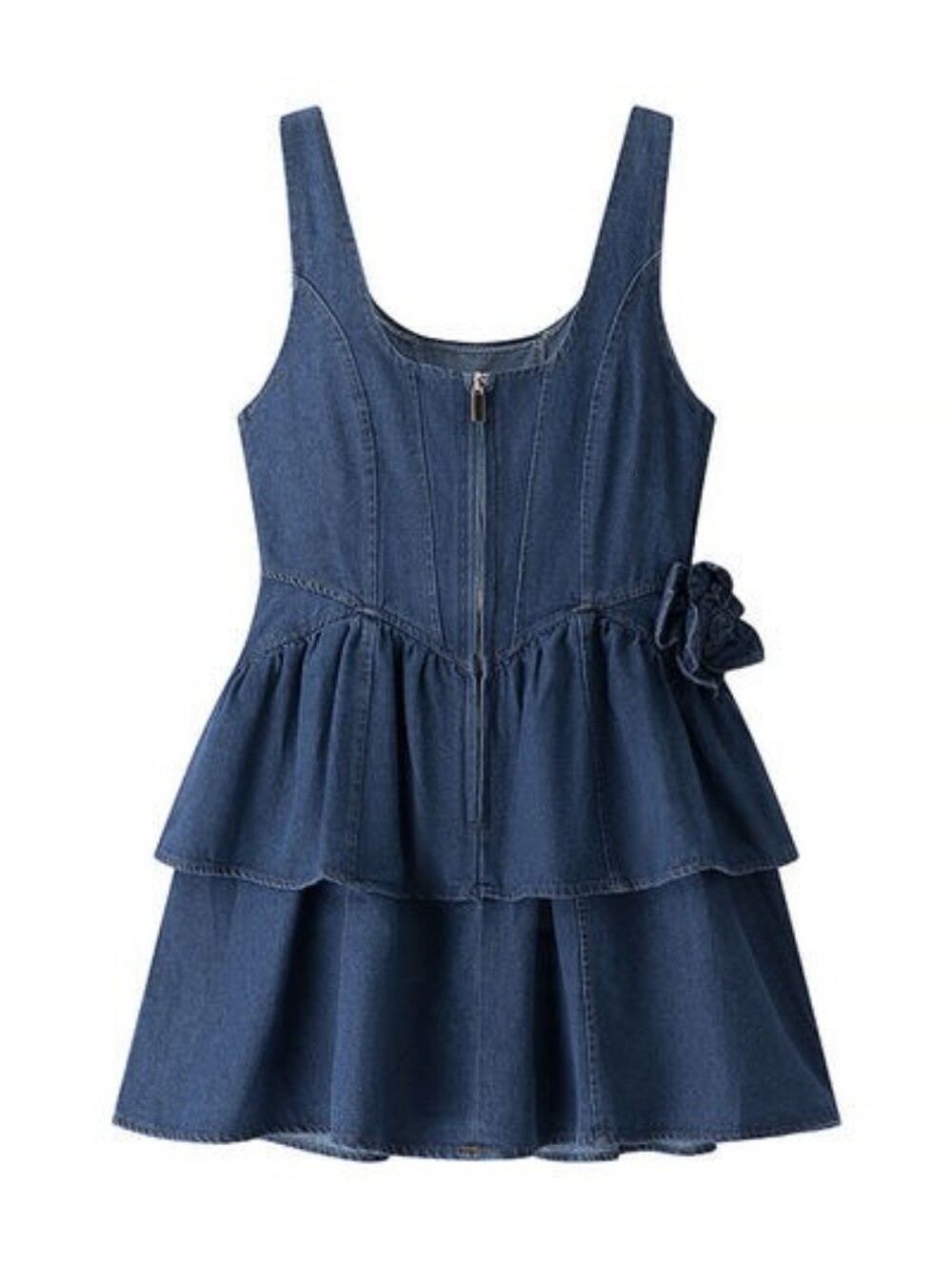 Floral Ruffle Layered Denim Dress - Picture 6 of 9